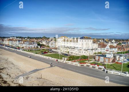 Aerial view along Marine Drive and promenade at the popular seaside resort of Bognor Regis on the South Coast of England. Stock Photo