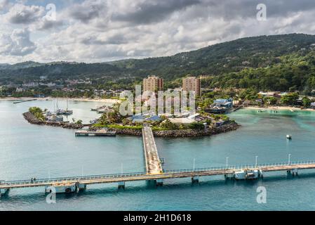 Ocho Rios, Jamaica - April 22, 2019: Cruise port in the tropical Caribbean island of Ocho Rios, Jamaica in cloudy weather. Stock Photo