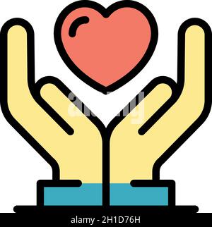 Hands keep heart icon. Outline hands keep heart vector icon color flat isolated Stock Vector