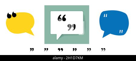 Quotation marks on blue and yellow round speech bubble. Stock Vector