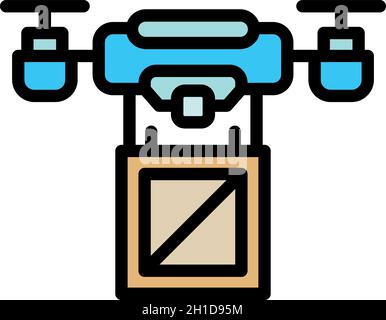 Electric drone delivery icon. Outline electric drone delivery vector icon color flat isolated Stock Vector