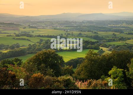 A view over Cwmcarvan towards the black mountains. Stock Photo