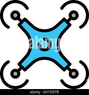 Top view drone icon. Outline top view drone vector icon color flat isolated Stock Vector
