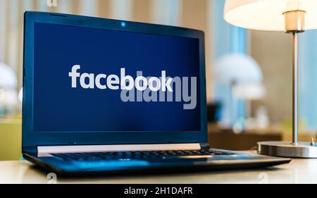 POZNAN, POL - JAN 30, 2020: Laptop computer displaying logo of Facebook, an American online social media and social networking service company based i Stock Photo
