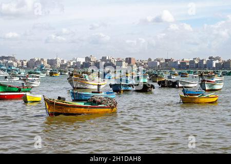 ALEXANDRIA, EGYPT - FEBRUARY 28: Alexandria harbour on FEBRUARY 28, 2010. Fisherman boats and harbour in Alexandria, Egypt. Stock Photo