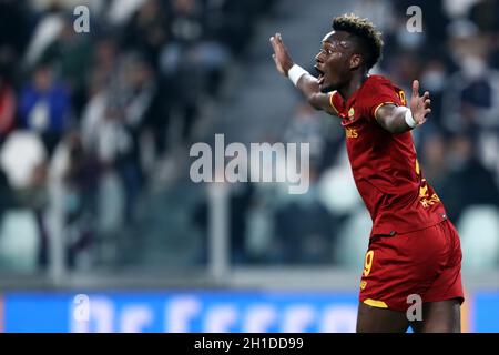 Tammy Abraham of As Roma  gestures during the Serie A match between Juventus Fc and As Roma Stock Photo