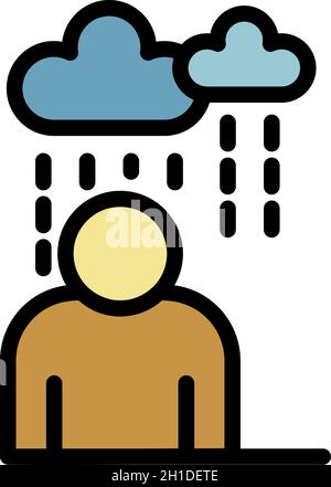 Rainy depression man icon. Outline rainy depression man vector icon color flat isolated Stock Vector