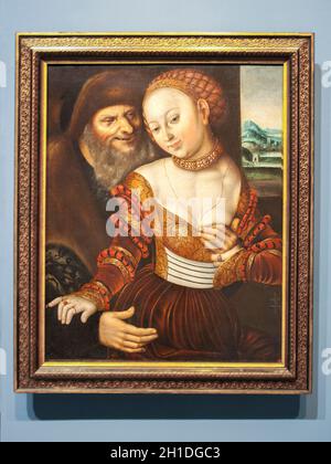 Barcelona, Spain - Dec 26th 2019: The Ill-Matched Couple by Lucas Cranach the Elder. National Art Museum of Catalonia, Barcelona, Spain Stock Photo