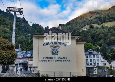 Cauterets, France - 10 Oct 2021: Views of the Pyrenees mountains from the streets of the ski resort of Cauterets Stock Photo