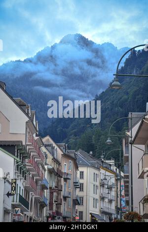 Cauterets, France - 10 Oct 2021: Views of the Pyrenees mountains from the streets of the ski resort of Cauterets Stock Photo