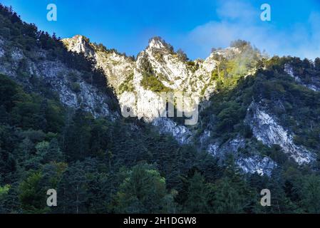 Cauterets, France - 10 Oct 2021: Sunrise views of the Pyrenees mountains from Pont d'Espagne Stock Photo