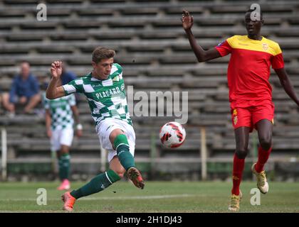 LAVRADIO, PORTUGAL - OCTOBER 16: Goncalo Franco of Moreirense FC competes for the ball with Marlon of Oriental Dragon FC ,during the Portuguese Cup match between Oriental Dragon FC and Moreirense FC at Estadio Alfredo Da Silva on October 16, 2021 in Lavradio, Portugal. (MB Media) Stock Photo