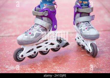 Close up on roller skate shoes. Concept of youth, and sport lifestyle . Stock Photo