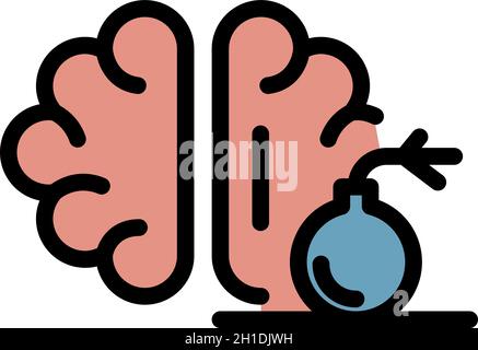Brain pain bomb icon. Outline brain pain bomb vector icon color flat isolated Stock Vector