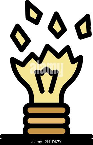 Cracked bulb icon. Outline cracked bulb vector icon color flat isolated Stock Vector