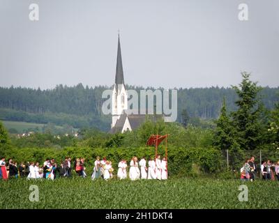 Fronleichnamsprozession in Rüstorf, Schwanenstadt (Bezirk Vöcklabruck, Oberösterreich, Österreich) - Corpus Christi procession in Rüstorf, Schwanensta Stock Photo