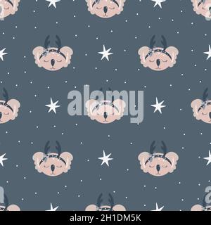Christmas pattern with animals scandinavian hand drawn seamless pattern. New Year, Christmas, holidays texture for print, paper, design, fabric, backg Stock Vector