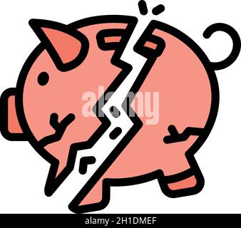 Cracked piggy bank icon. Outline cracked piggy bank vector icon color flat isolated Stock Vector