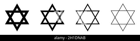 Star of David icon. Religious symbol of Judaism. Vector illustration. Set of black linear icons Stock Vector