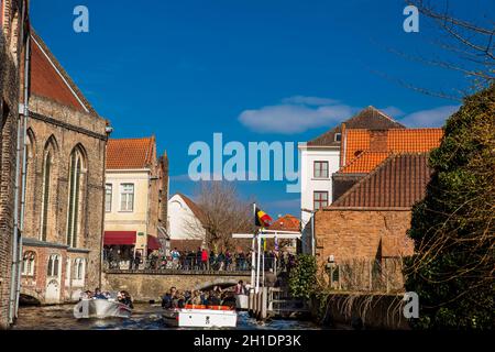 BRUGES, BELGIUM - MARCH, 2018: Canals of the historical and beautiful Bruges town in Belgium Stock Photo