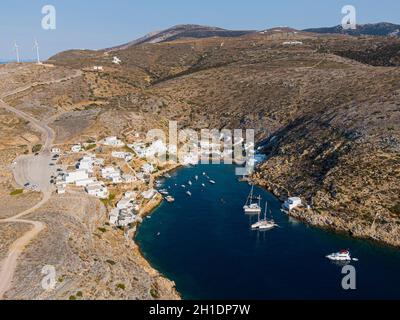 Aerial view on Cheronissos bay and port, Sifnos greek island Stock Photo