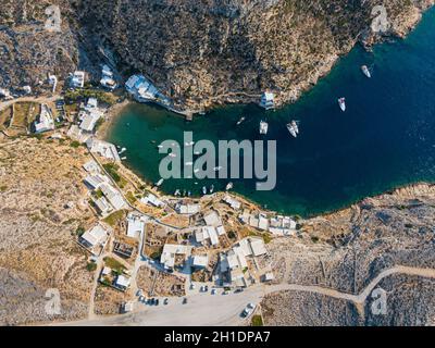 Aerial view on Cheronissos bay and port, Sifnos greek island Stock Photo