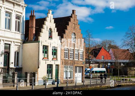 BRUGES, BELGIUM - MARCH, 2018: Canals of the historical and beautiful Bruges town in Belgium Stock Photo