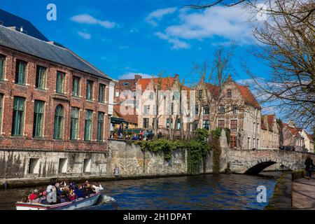 BRUGES, BELGIUM - MARCH, 2018: Canals of the historical and beautiful Bruges town in Belgium Stock Photo