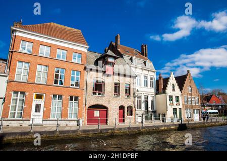 BRUGES, BELGIUM - MARCH, 2018: Canals of the historical and beautiful Bruges town in Belgium Stock Photo