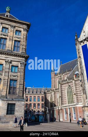 AMSTERDAM, NETHERLANDS - MARCH, 2018: The New Church located on Dam Square at the Old Central district in Amsterdam Stock Photo