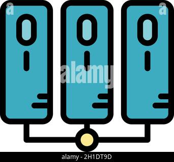 Servers connected together icon. Outline servers connected together vector icon color flat isolated Stock Vector