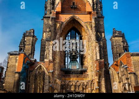 HAMBURG, GERMANY - MARCH, 2018: Remains of the Saint Nicholas church which was almost completely destroyed during the bombing of Hamburg in World War Stock Photo