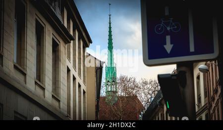 Strasbourg, France - December 28, 2017 - Architectural detail of the Protestant Church of St. Peter the Younger in Strasbourg on a winter day Stock Photo
