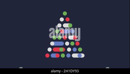 Image of a digital Christmas tree with baubles and Christmas decorations on grey background Stock Photo