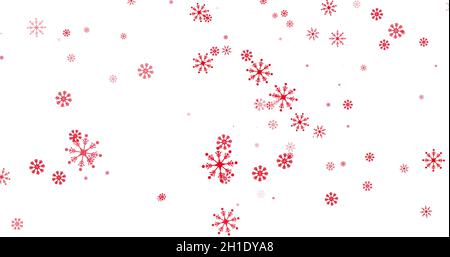 White snowflakes falling on a bright red background