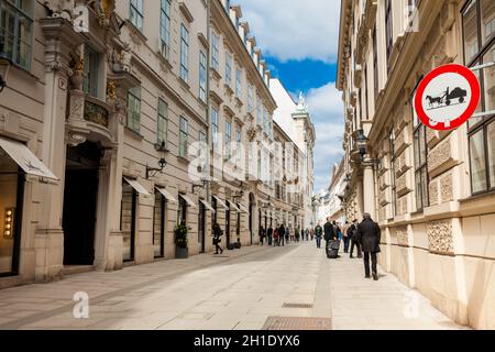 VIENNA, AUSTRIA - APRIL, 2018: Horse-drawn Vehicles likely to be in road sign at a beautiful street on Vienna inner city Stock Photo