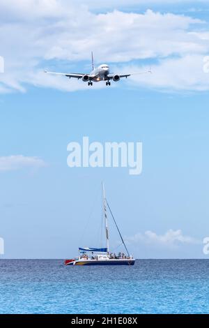 Sint Maarten – September 17, 2016: Copa Airlines Boeing 737 airplane at Sint Maarten airport (SXM) in Sint Maarten. Boeing is an American aircraft man Stock Photo