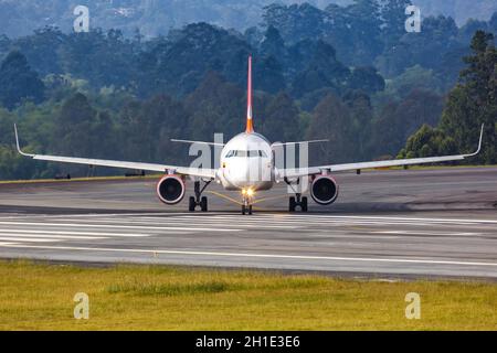 Medellin, Colombia – January 27, 2019: Avianca Airbus A320 airplane at Medellin Rionegro airport (MDE) in Colombia. Airbus is a European aircraft manu Stock Photo