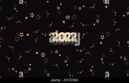 Merry christmas and happy new year black seamless pattern with gold stars Stock Vector