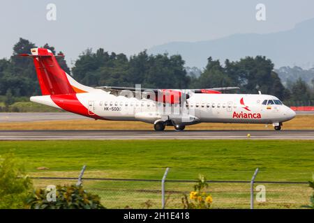 Bogota, Colombia – January 30, 2019: Avianca ATR 72 airplane at Bogota airport (BOG) in Colombia. Stock Photo