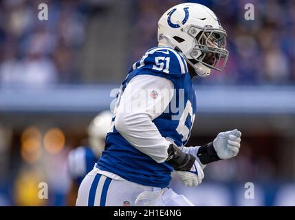 Indianapolis, Indiana, USA. 17th Oct, 2021. Indianapolis Colts defensive  lineman DeForest Buckner (99) pursues the quarterback during NFL football  game action between the Houston Texans and the Indianapolis Colts at Lucas  Oil