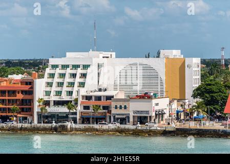 San Miguel de Cozumel, Mexico - April 25, 2019: View of the Hotel Casa Mexicana in San Miguel de Cozumel, Caribbean. View from the cruise ship. Stock Photo