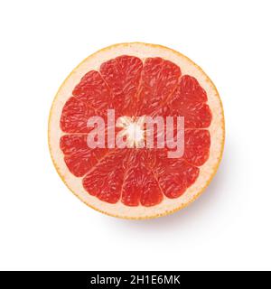 Single slice of red grapefruit isolated on white background Stock Photo