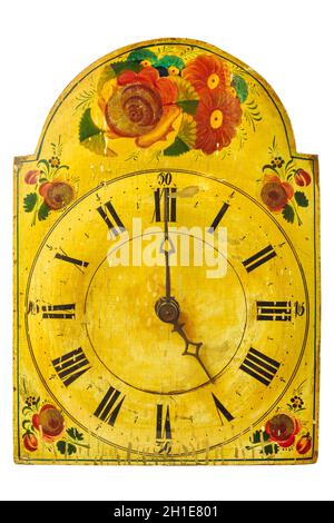 Genuine ornamental seventeenth century clock with flower pattern isolated on a white background Stock Photo