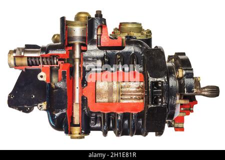 Vintage model of a classic car engine with focus on pistons used for education purposes Stock Photo