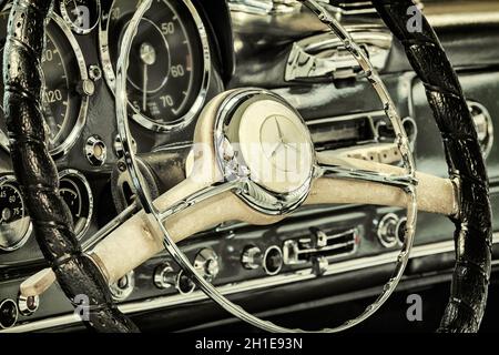DREMPT, THE NETHERLANDS - NOVEMBER 19, 2014: Retro styled image of the dashboard of a 1960 Mercedes-Benz 190 SL Pagode in Drempt, The Netherlands Stock Photo