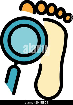 Foot print under magnifier icon. Outline foot print under magnifier vector icon color flat isolated Stock Vector