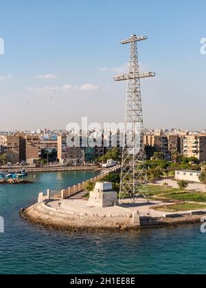 Port Tewfik, Egypt - November 5, 2017: Port Tewfik Memorial and tower in the suburbs of Suez on the southern end of the Suez Canal before exiting into Stock Photo