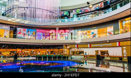 SINGAPORE - MAR 2, 2020: Interior of The Shoppes at Marina Bay Sands in Singapore Stock Photo