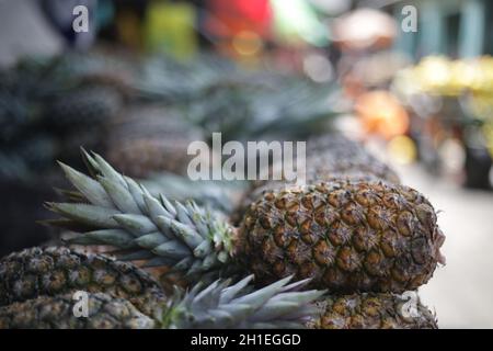 salvador, bahia / brazil - march 16, 2017: Pineapple is seen for sale at the Sao Joaquim Fair in the city of Salvador. *** Local Caption ***  . Stock Photo